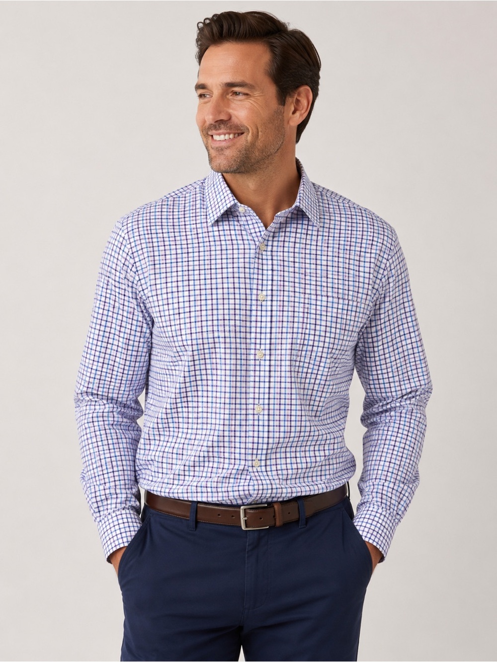 Lauren Ralph Lauren Men’s 2XL Stretch Button Down Dress Shirt Blue Purple Check